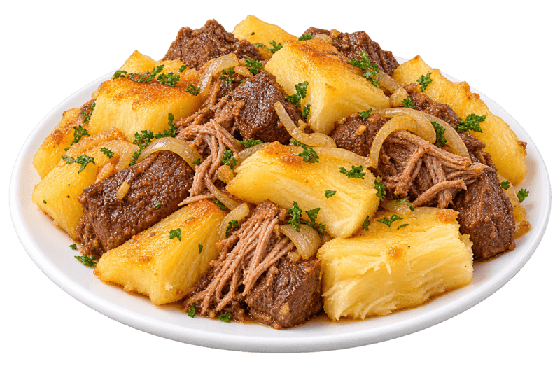 Mandioca com carne (yuca with beef)